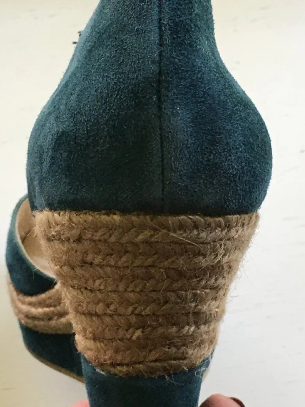 Anthropologie x Maypol Cutout Leather Espadrille Wedge Sandals Teal Size 10